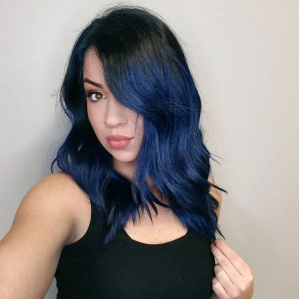 Medium Length Dark Blueberry Hair Color