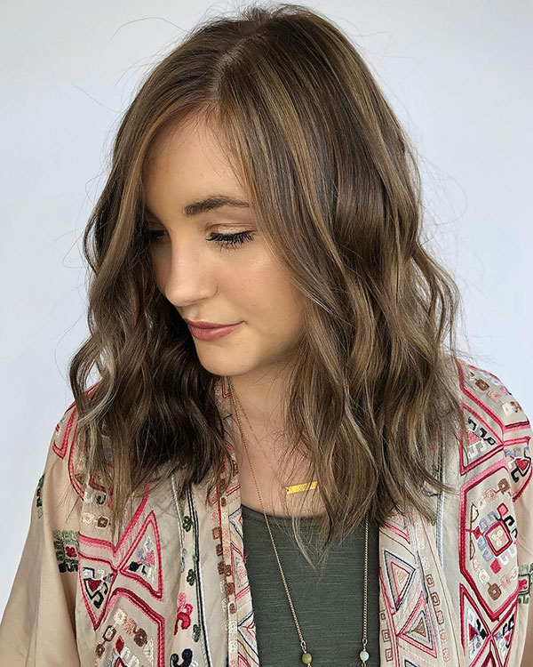 Medium Brunette Hairstyle with Light Brown Highlights