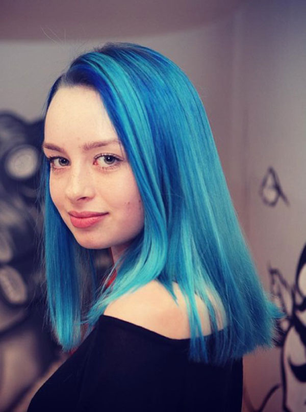 Medium Straight Pastel Blue Hairstyle