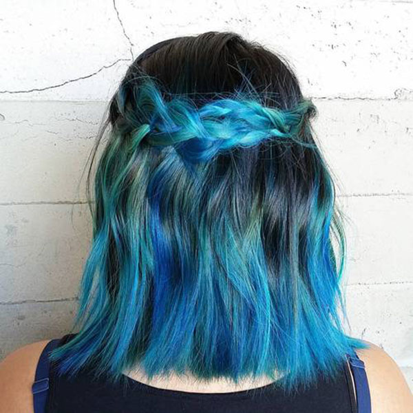 Black To Teal Ombre for Medium Hair